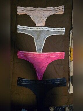 Victoria's Secret 4-Pack Thong Set — Pink, Gray, Black, Light Pink
